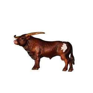 Schleich‎ Bull Figurine Brown White Horned Farm Animal Toy Collectible 2017